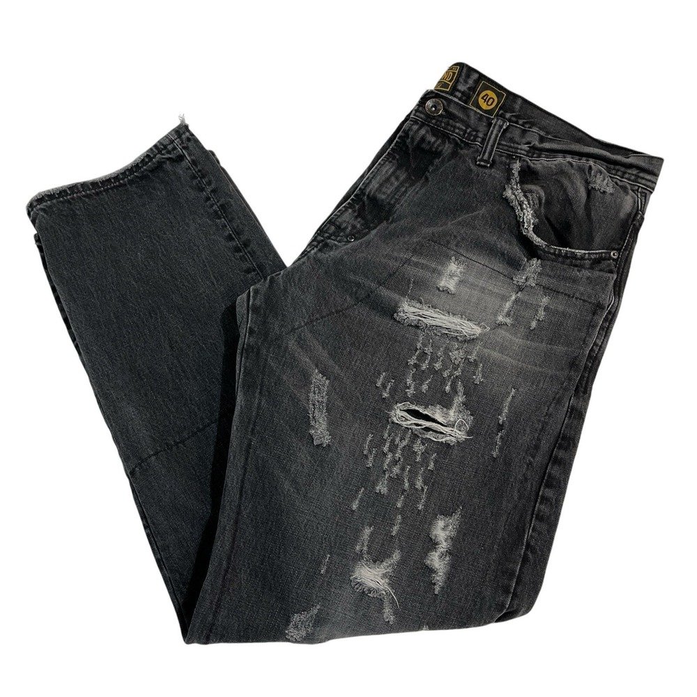 Akoo‎ Brand Jeans Mens 40 Black Distressed Strait Leg Rockabilly Streetware